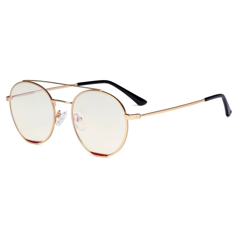 eyekeeper.com Round Blue Light Filter Eyeglasses LX19029-BB40 Eyeglasses Antique White Gold Red / without magnification