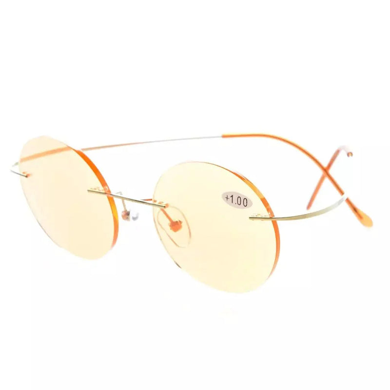 eyekeeper.com Round Rimless Blue Light Filter Reading Glasses UVR15026 Eyeglasses White Smoke Gold / without magnification,Gold / +1.00,Gold / +1.25,Gold / +1.50,Gold / +2.00