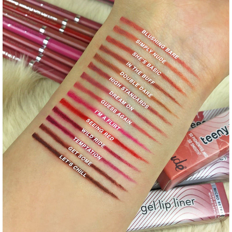 Rude Cosmetics Teeny Weeny Rich and Creamy Micro Gel Lip Liner Lip Liner Rosy Brown Blushing Bare,Simply nude,She's Basic,In the Buff,Double Dare,High Standards,Dream On,Guess Again,I'm A Flirt,Seeing Red,Wild Ride,Temptation,Get Some,Let's Chill