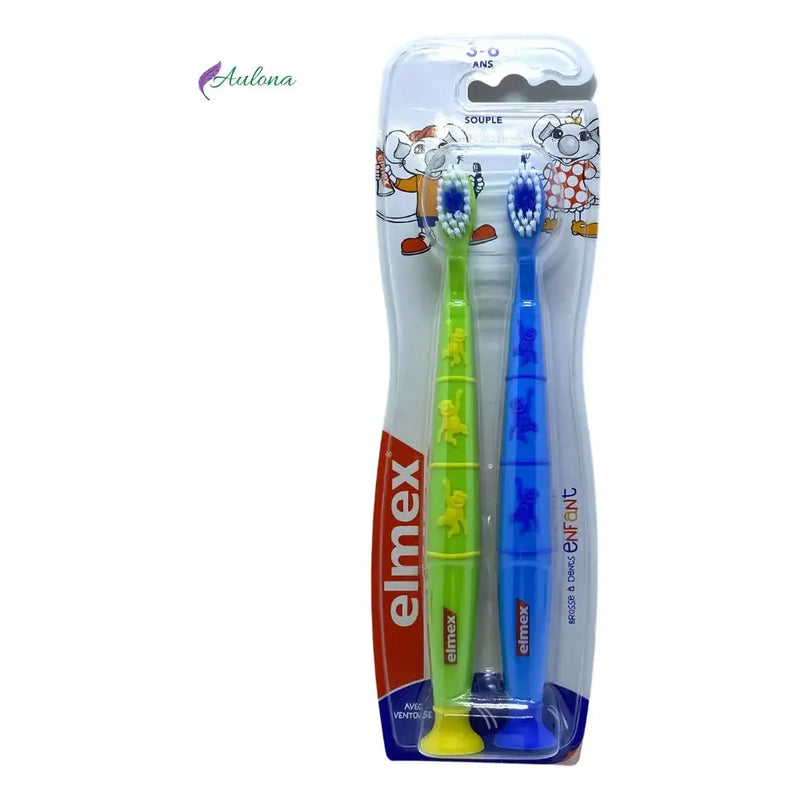 Elmex Elmex Green & Blue Flexible 3-6 Years Old Kid's Toothbrush Duo Pack Kid's Toothbrush Gray