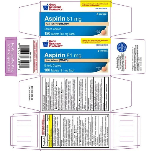 Good Neighbor Pharmacy GNP ASPIRIN 81 MG EC TAB 180CT Medicine & Drugs White Smoke