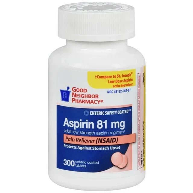Good Neighbor Pharmacy GNP Low Dose Aspirin 81 mg, Enteric Coated Tablets (300 Count) Medicine & Drugs Lavender