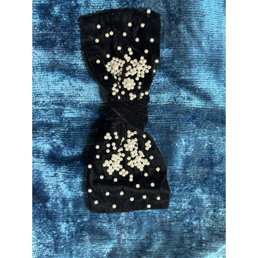 VIP Extensions Namjosh Embroidered Velvet Black Bow with Pearl Accents Hair Accessories Black