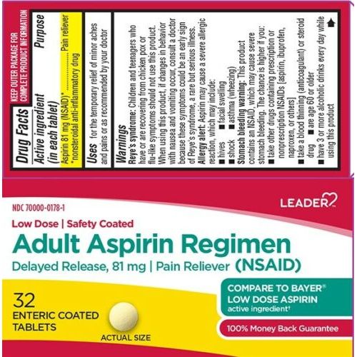 Leader Leader Adult Aspirin Regimen Enteric Coated Tabs 32ct Health Care White Smoke