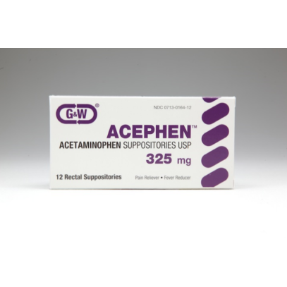 G&W Acephen 325 mg Acetaminophen Suppositories - Fever Reducer & Pain Reliever Medicine & Drugs Dark Gray