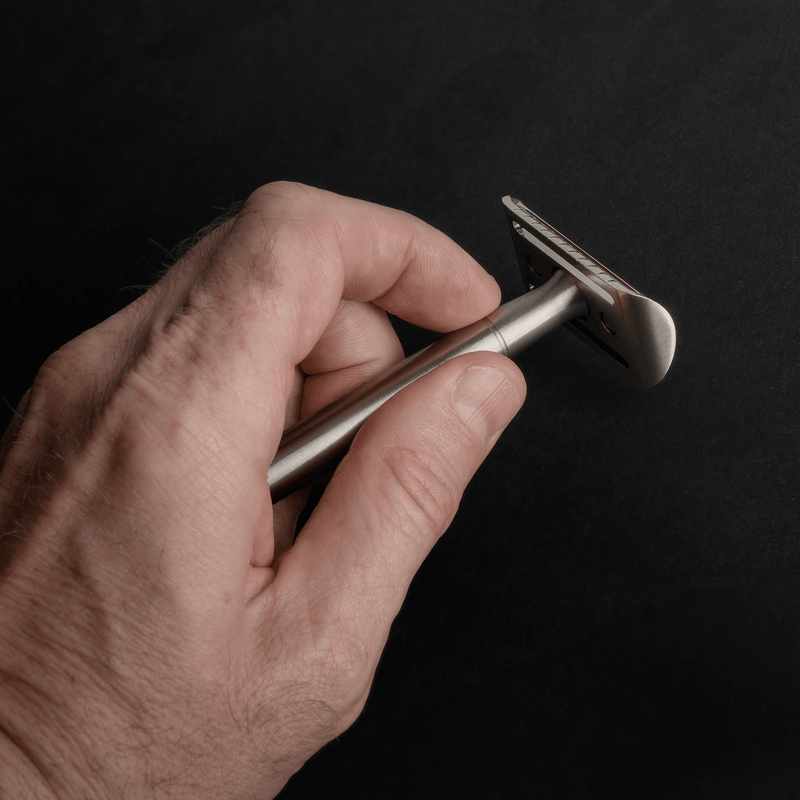 Lather & Wood Shaving Co Safety Razor - Baron Classic - Brushed Alloy Men Grooming, Health Black