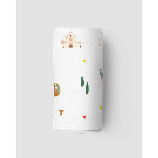 Be A Heart Saint Francis Muslin Swaddle Baby Blanket Swaddle White Smoke