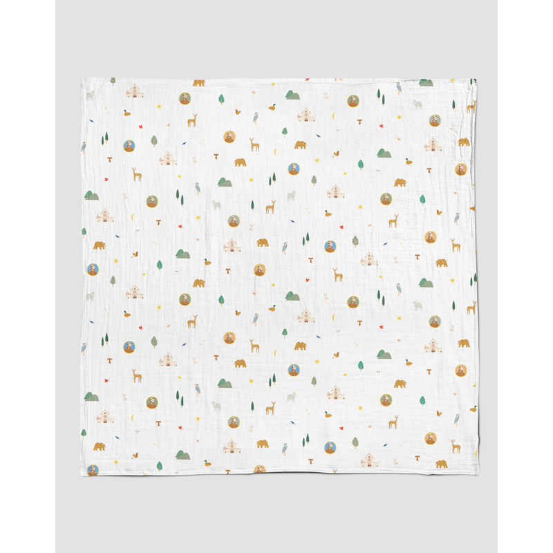 Be A Heart Saint Francis Muslin Swaddle Baby Blanket Swaddle White Smoke