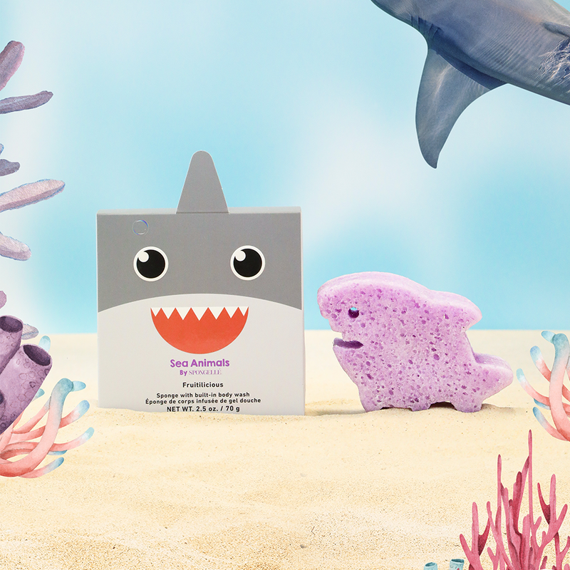 Spongellé Sammy Shark | Sea Animals Body Wash Infused Buffer Light Gray