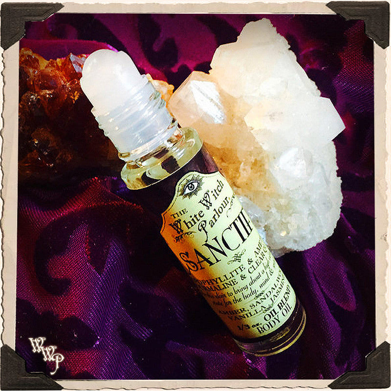 WhiteWitchParlour.com SANCTIFY Elixir 1/3oz. Body Oil Rollon. aromatherapy, perfume, oils Black