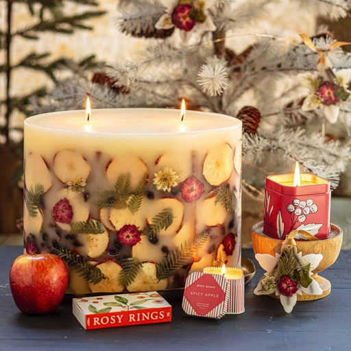 Rosy Rings Centerpiece Botanical Candle - Spicy Apple Oval Botanical Plate Rosy Brown