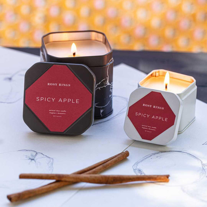 Rosy Rings Petite Tin Candle - Spicy Apple Travel Tin Candle Light Gray