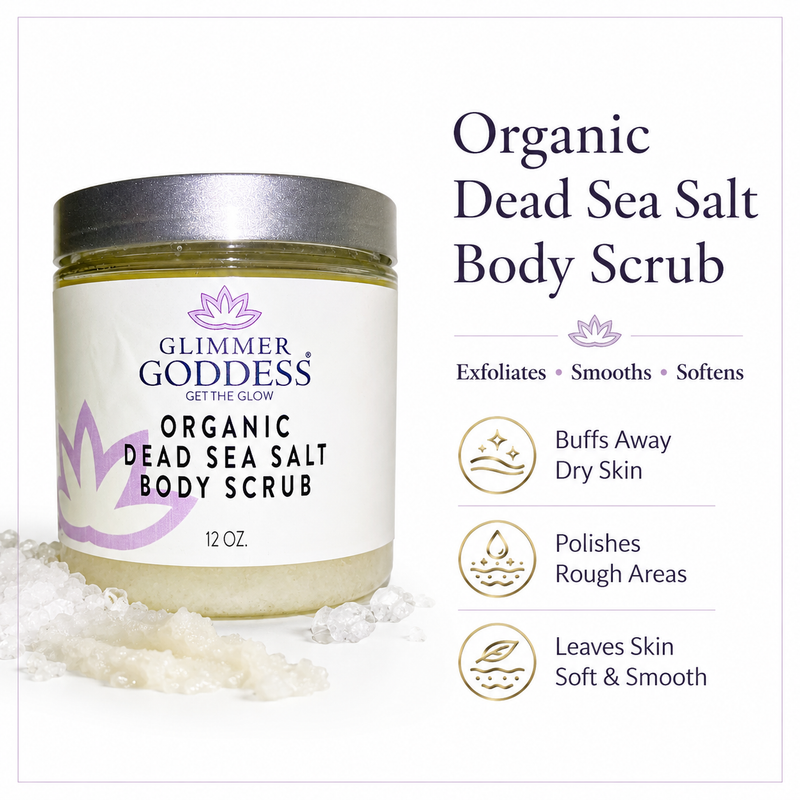 Glimmer Goddess® Organic Skin Care Organic Dead Sea Salt Body Scrub – Exfoliates, Detoxifies & Firms Skin Cleansers & Scrubs White Smoke 12 oz / Espresso Coffee,12 oz / Unscented