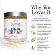 Glimmer Goddess® Organic Skin Care Organic Dead Sea Salt Body Scrub – Exfoliates, Detoxifies & Firms Skin Cleansers & Scrubs White Smoke 12 oz / Espresso Coffee,12 oz / Unscented