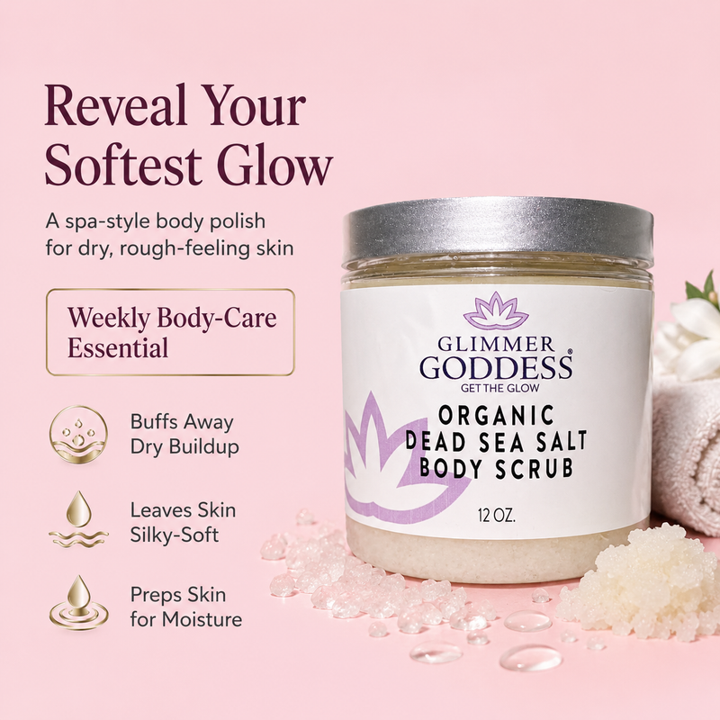 Glimmer Goddess® Organic Skin Care Organic Dead Sea Salt Body Scrub – Exfoliates, Detoxifies & Firms Skin Cleansers & Scrubs Misty Rose 12 oz / Espresso Coffee,12 oz / Unscented
