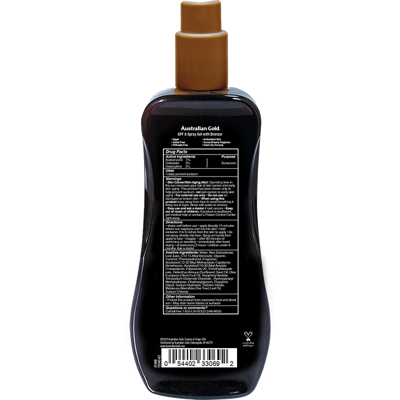 Australian Gold Australian Gold  SPF 8 Spray Gel Bronzer 8 fl oz Skin Care Black