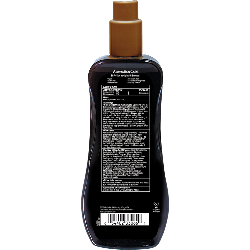 Australian Gold Australian Gold SPF 4 Spray Gel Bronzer 8 fl oz Skin Care Black