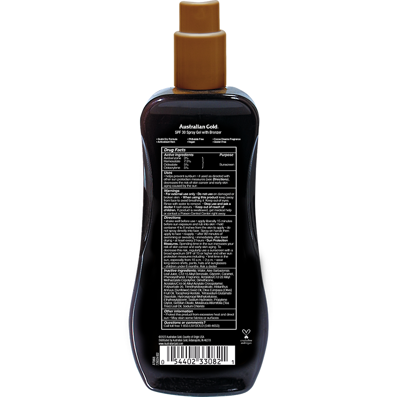 Australian Gold Australian Gold SPF 30 Spray Gel Bronzer 8 fl oz Skin Care Black