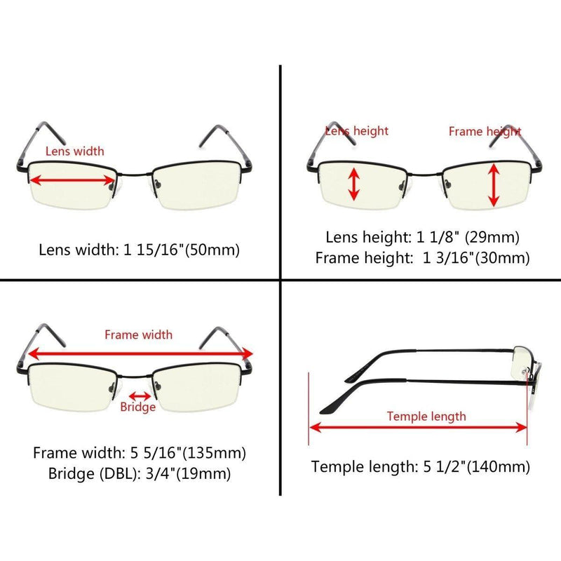 eyekeeper.com Semi-Rimless Blue Light Filter Reading Glasses CG1708 Eyeglasses Black Black / without magnification,Black / +2.00,Black / +2.50,Black / +3.00,Gold / without magnification,Gold / +0.50,Gold / +0.75,Gold / +1.25,Gold / +1.50,Gold / +2.50,Gunmetal / without magnification,Gunmetal / +1.25,Gunmetal / +2.00,Gunmetal / +2.25,Gunme