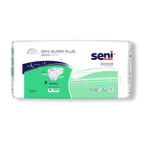 Seni Seni Super Plus Adult Briefs with Tabs, Regular Size, Heavy Absorbency (Case of 75) Incontinence Aids White Smoke