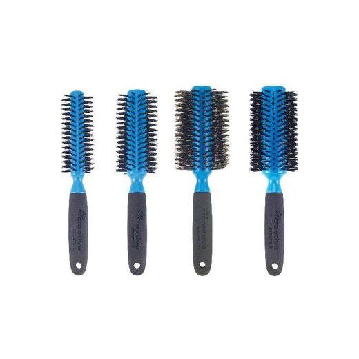 Creative Pro Hair Tools Azzurro Wood  Barrel Round Boar Bristle Hair Brush Hair Brush White Smoke Set of all four sizes