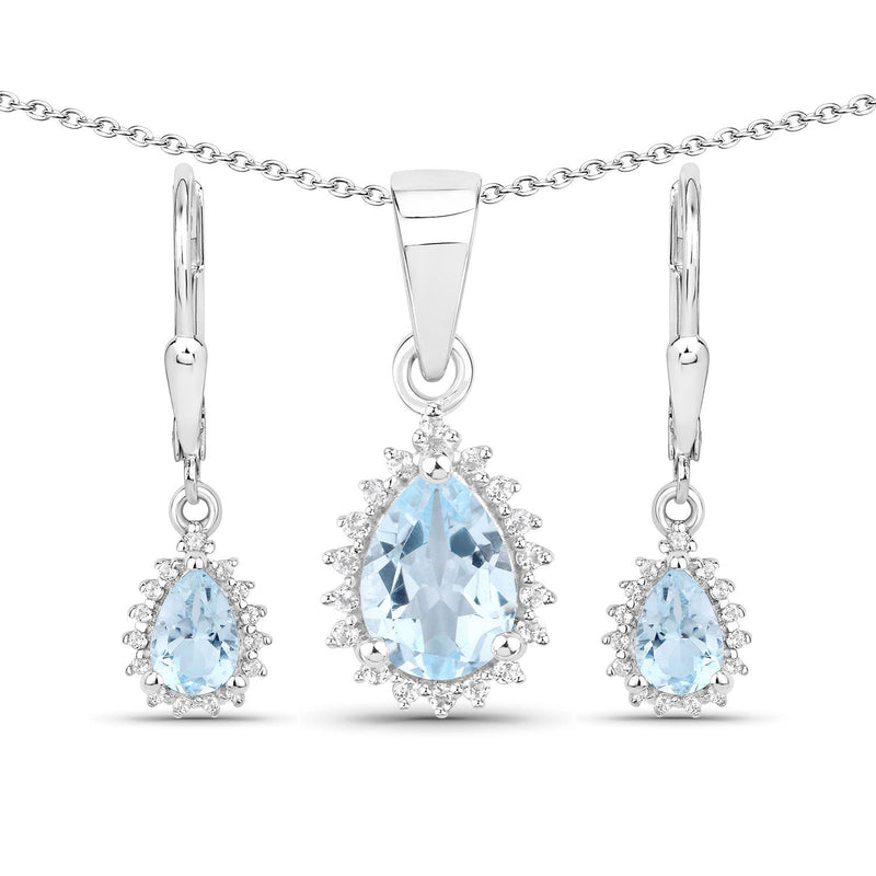 Bids.com 2.00 Carat Genuine Blue Topaz and White Topaz .925 Sterling Silver Jewelry Set Jewelry Sets White Smoke One