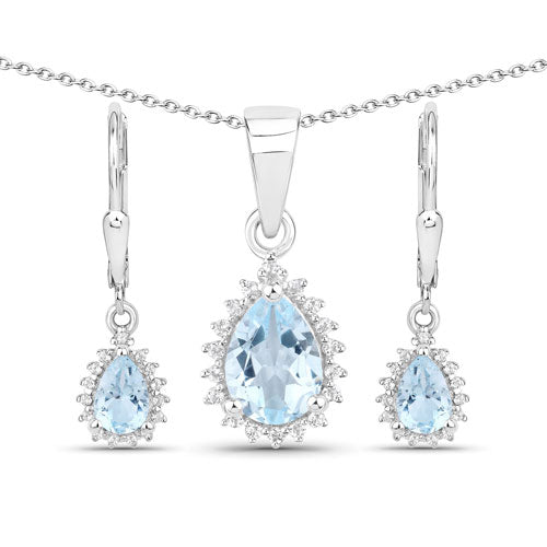 Bids.com 2.00 Carat Genuine Blue Topaz and White Topaz .925 Sterling Silver Jewelry Set Jewelry Sets White Smoke size 18.00,size 20.00