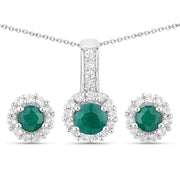 Bids.com 1.81 Carat Dyed Emerald and White Topaz .925 Sterling Silver Jewelry Set Jewelry Sets White Smoke One