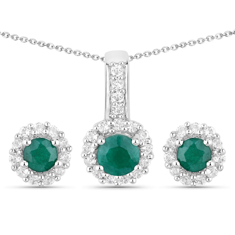 Bids.com 1.81 Carat Dyed Emerald and White Topaz .925 Sterling Silver Jewelry Set Jewelry Sets White Smoke One