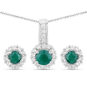Bids.com 1.81 Carat Dyed Emerald and White Topaz .925 Sterling Silver Jewelry Set Jewelry Sets White Smoke size 18.00,size 20.00