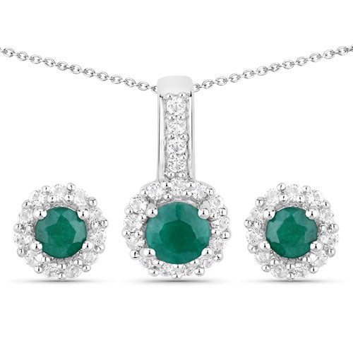 Bids.com 1.81 Carat Dyed Emerald and White Topaz .925 Sterling Silver Jewelry Set Jewelry Sets White Smoke size 18.00,size 20.00