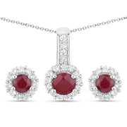 Bids.com 2.17 Carat Genuine Ruby and White Topaz .925 Sterling Silver Jewelry Set Jewelry Sets White Smoke One