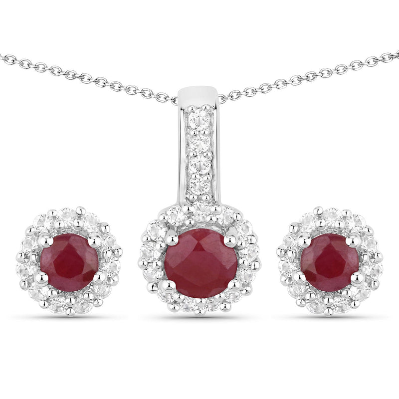 Bids.com 2.17 Carat Genuine Ruby and White Topaz .925 Sterling Silver Jewelry Set Jewelry Sets White Smoke One