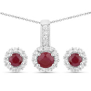 Bids.com 2.17 Carat Genuine Ruby and White Topaz .925 Sterling Silver Jewelry Set Jewelry Sets White Smoke size 18.00,size 20.00
