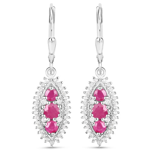 Bids.com 4.32 Carat Genuine Ruby and White Topaz .925 Sterling Silver 3 Piece Jewelry Set (Ring, Earrings, and Pendant w/ Chain) Jewelry Sets White Smoke size 7.00,size 6.00,size 8.00,size 5.00,size 9.00