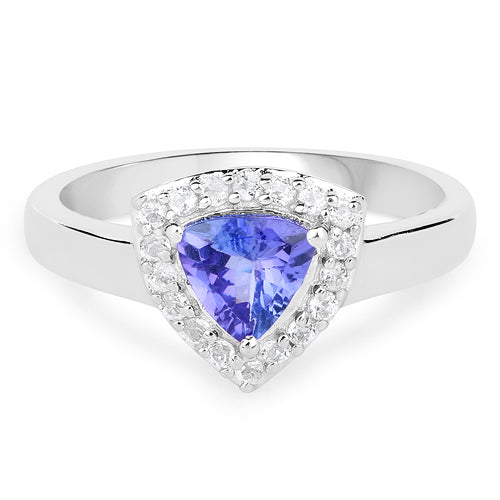Bids.com 1.02 Carat Genuine Tanzanite and White Topaz .925 Sterling Silver Ring Rings White Smoke size 6.00,size 7.00,size 8.00