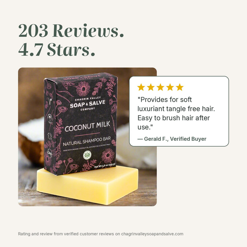 Chagrin Valley Soap & Salve Shampoo Bar: Coconut Milk Shampoo Bar Seashell Full Bar 5.6 oz,Travel Size Bar 1.7 oz