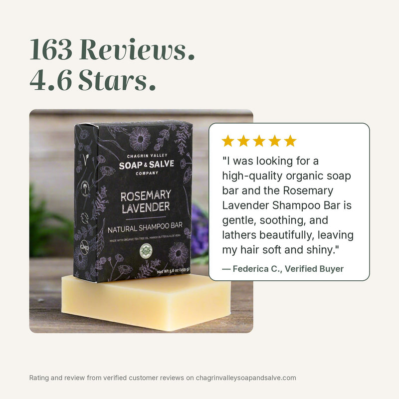 Chagrin Valley Soap & Salve Shampoo Bar: Rosemary Lavender Shampoo Bar Seashell Full Bar 5.6 oz,Travel Size Bar 1.7 oz