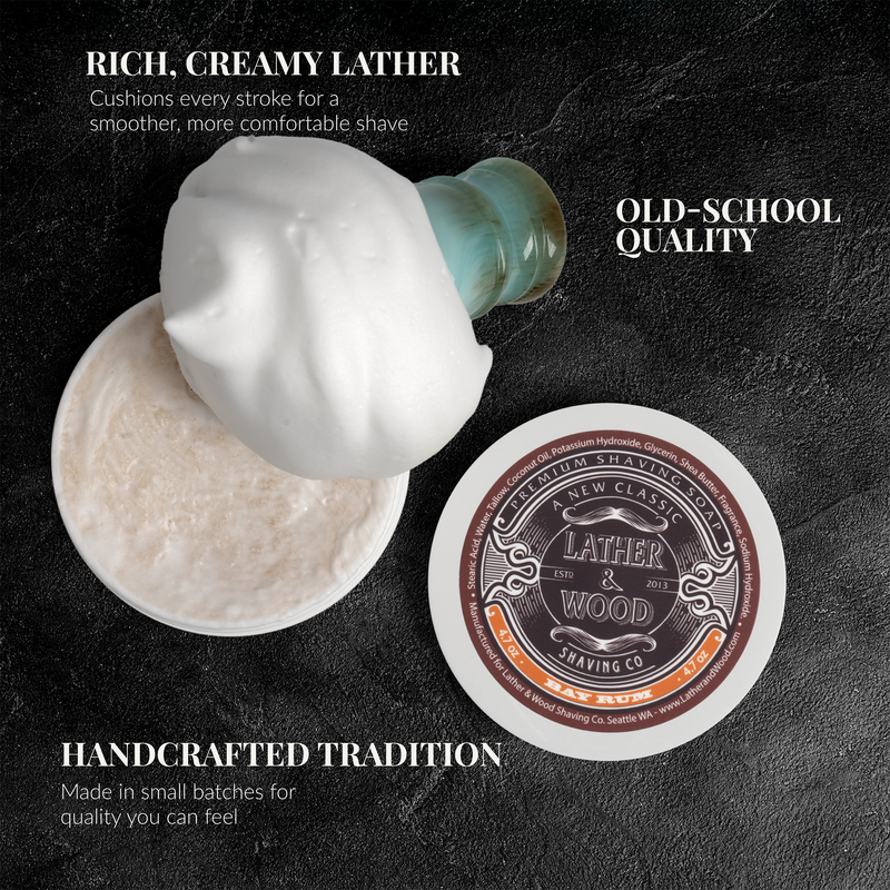 Lather & Wood Shaving Co Luxury Shaving Soap - Bay Rum Men Grooming, Health Black