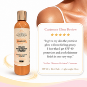 Glimmer Goddess® Organic Skin Care Goddess Glow Shimmer Suntan Lotion SPF 40 – Reef-Safe Radiance Lotions & Creams White Smoke 8 oz.,4 oz.
