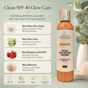 Glimmer Goddess® Organic Skin Care Goddess Glow Shimmer Suntan Lotion SPF 40 – Reef-Safe Radiance Lotions & Creams Antique White 8 oz.,4 oz.
