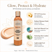 Glimmer Goddess® Organic Skin Care Goddess Glow Shimmer Suntan Lotion SPF 40 – Reef-Safe Radiance Lotions & Creams White Smoke 8 oz.,4 oz.