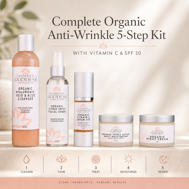 Glimmer Goddess® Organic Skin Care Complete Organic Anti-Wrinkle 5-Step Kit with Vitamin C & SPF 30 Skin Care Kits & Sets Misty Rose Default Title