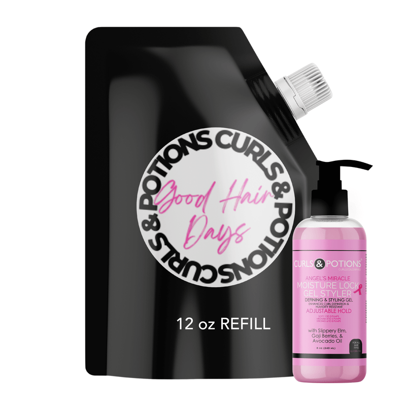 Curls & Potions Angel's Miracle Moisture Lock Gel Styler Stylers Black 12 OZ REFILL