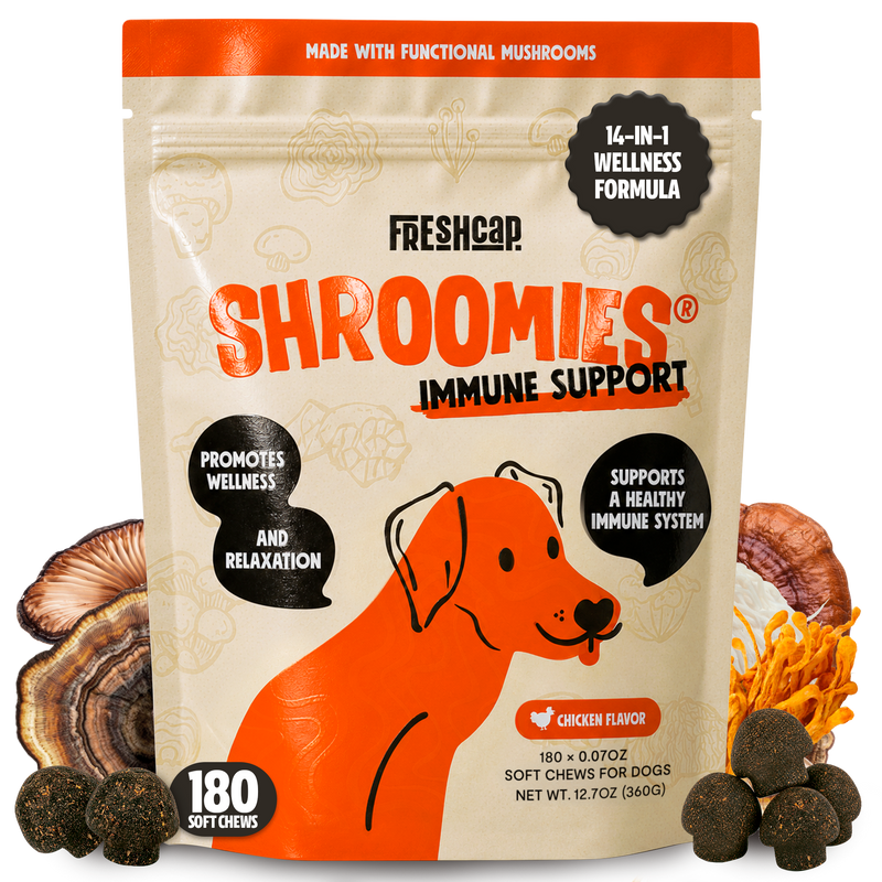 FreshCap Mushrooms Organic Mushroom Complex for Dogs Pet Treats Black
