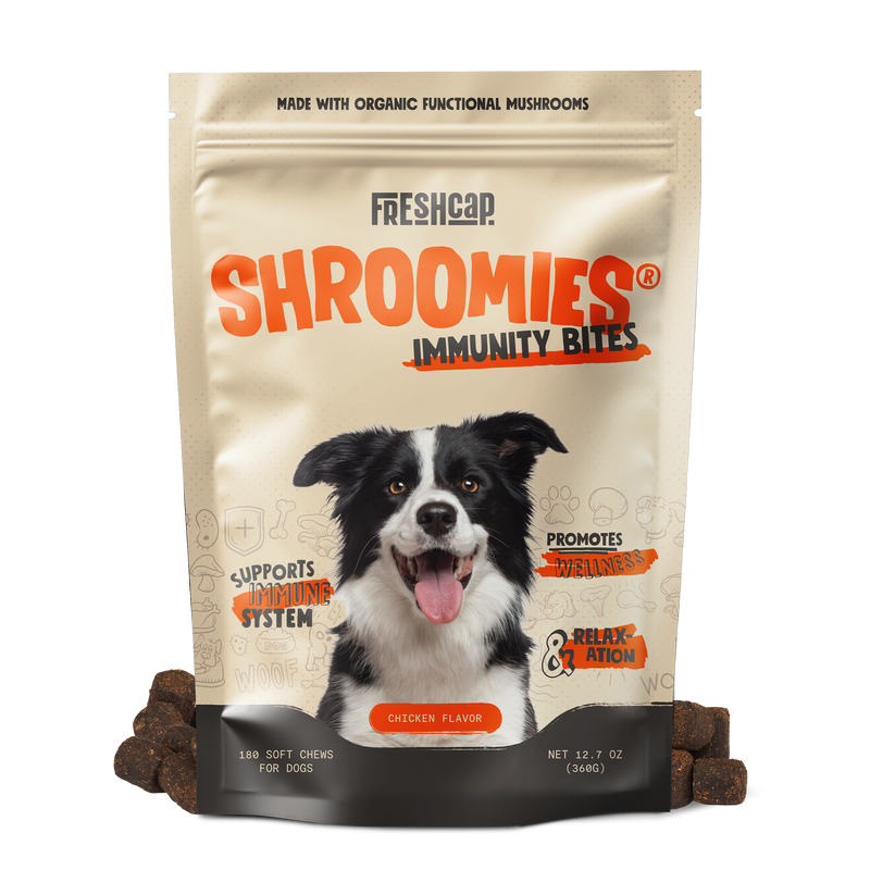 FreshCap Mushrooms Organic Mushroom Complex for Dogs Pet Treats Black
