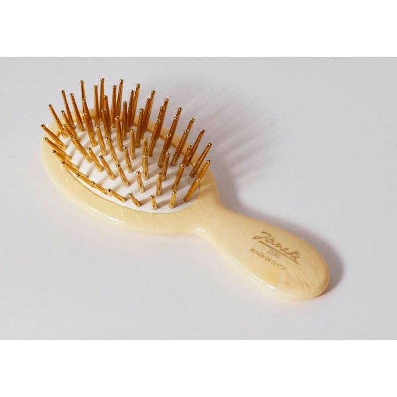 KOH-I-NOOR Beauty USA Janeke Synthetic Horn Oval Hair Brush – Gold Pin Detangling Brush Hair Brush Light Gray Small