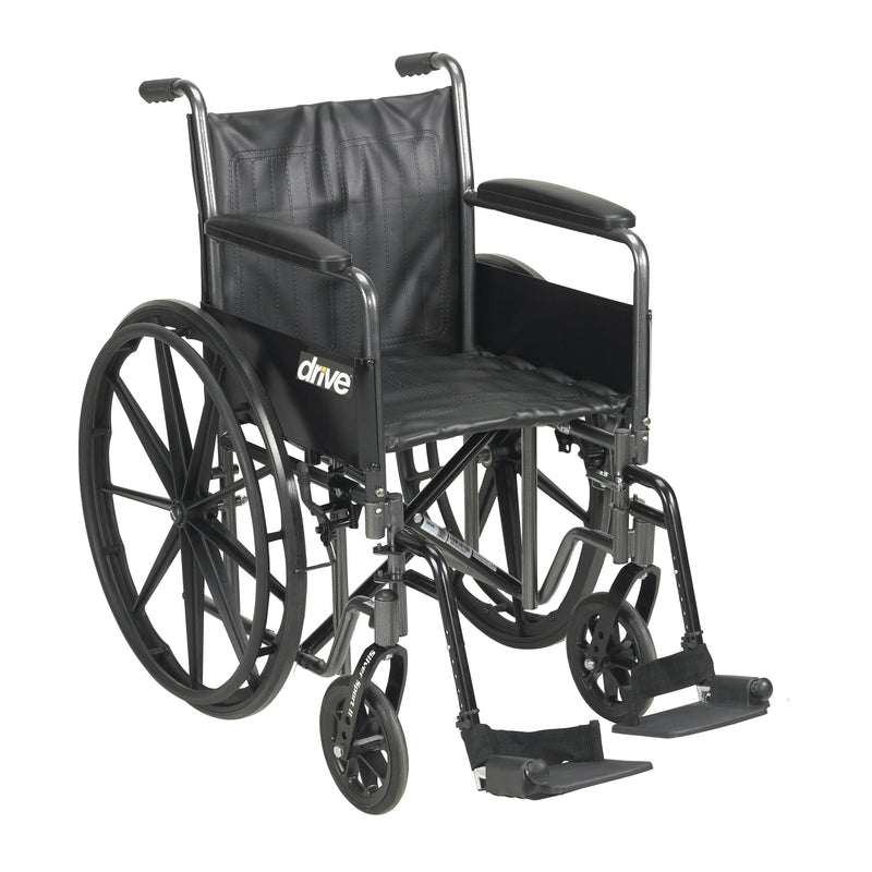 RIO Medical Supplies Silver Sport 2 Wheelchair, Detachable Full Arms, Swing away Footrests, 20" Seat White Smoke