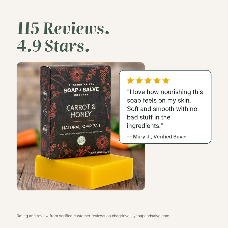 Chagrin Valley Soap & Salve Natural Soap: Carrot & Honey Complexion Soap Seashell Full Bar 5.6 oz,Travel Size Bar 1.7 oz