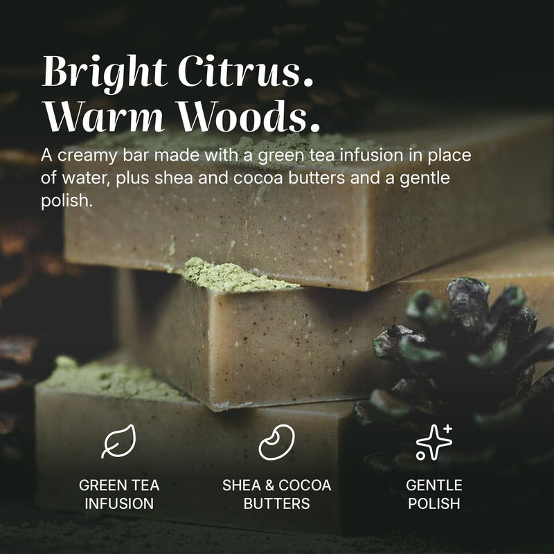 Chagrin Valley Soap & Salve Natural Soap: Citrus Woods Green Tea Soap Soap Black Full Bar 5.6 oz,Travel Size Bar 1.7 oz